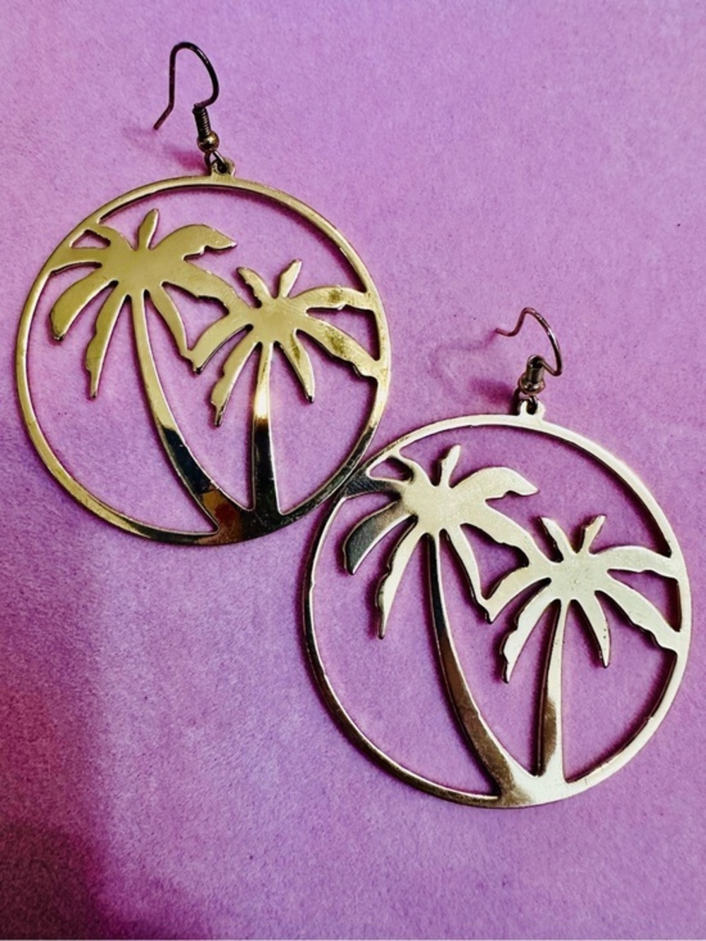 Gold Tone Palm Tree Hoop Earrings